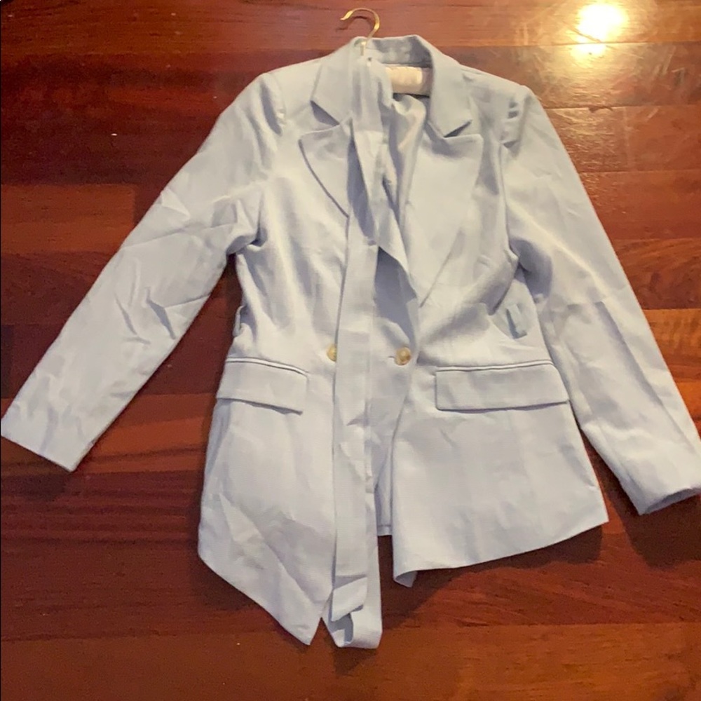 Baby blue assymetrical blazer